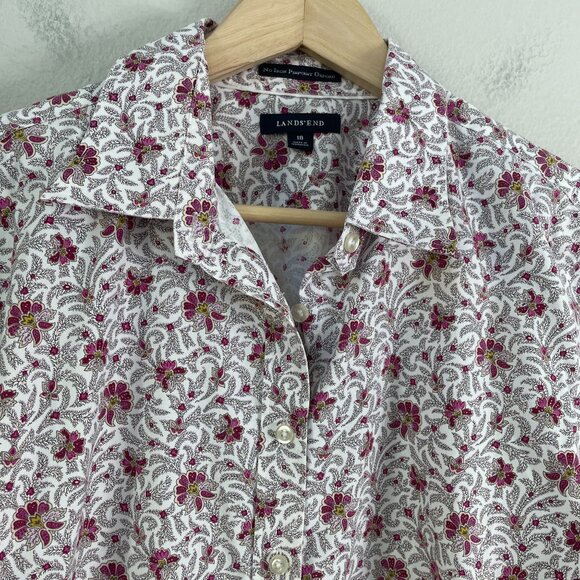 Lands End Womens Plus 18 No Iron Pinpoint Oxford Floral Shirt Long Sleeve Blouse - Picture 7 of 9